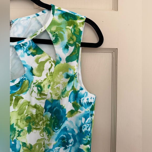 Dressbarn Green Blue White Floral Spring Cocktail Dress - Picture 3 of 14
